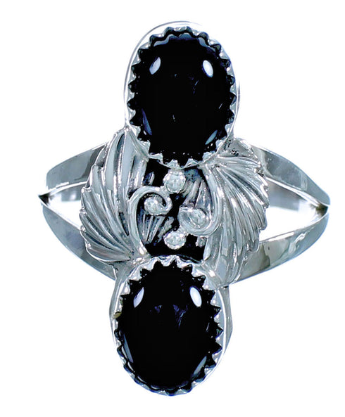 Scalloped Leaf Onyx American Indian Sterling Silver Ring Size 8-1/2 RX117548